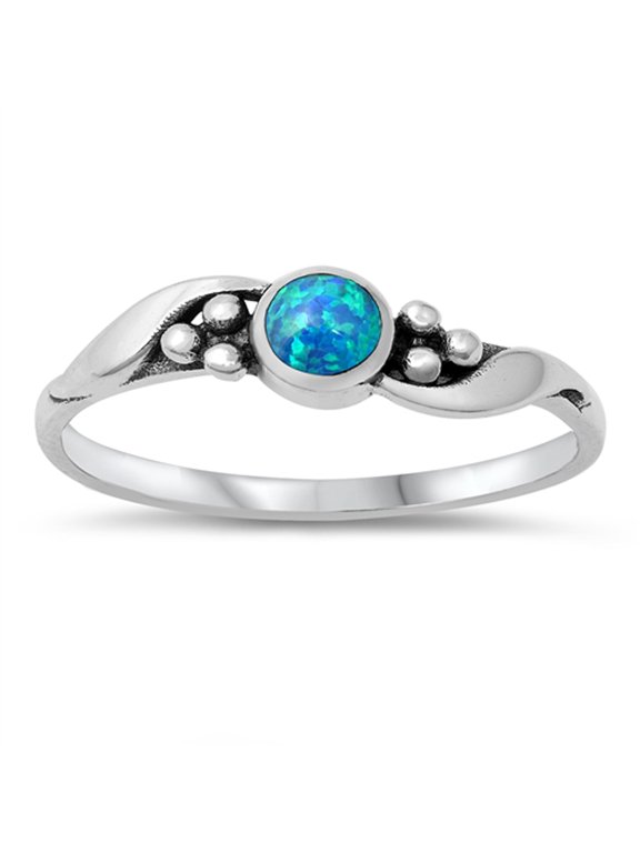 CHOOSE YOUR COLOR Blue Simulated Opal Three Dot Promise Ring .925 Sterling Silver Band CZ Female Size 5