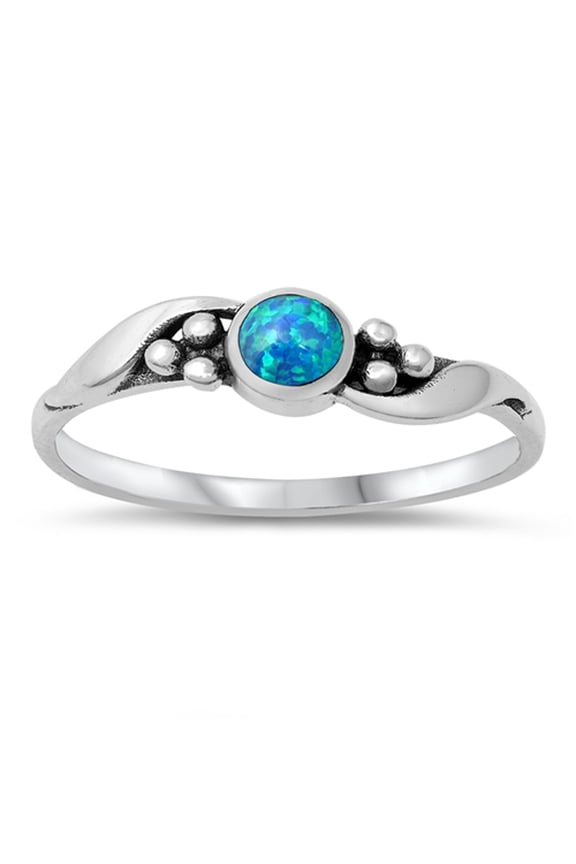 CHOOSE YOUR COLOR Blue Simulated Opal Three Dot Promise Ring .925 Sterling Silver Band CZ Female Size 5