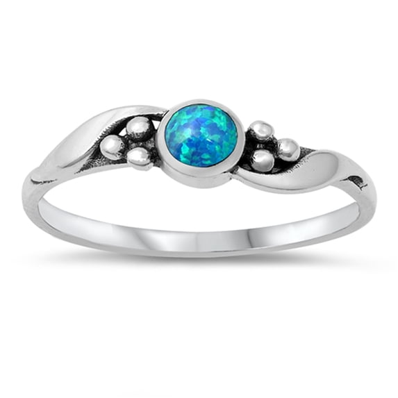 CHOOSE YOUR COLOR Blue Simulated Opal Three Dot Promise Ring .925 Sterling Silver Band CZ Female Size 9