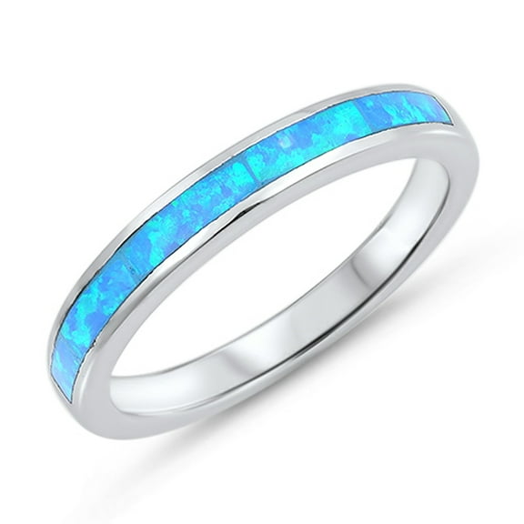 CHOOSE YOUR COLOR Blue Simulated Opal Thumb Ring .925 Sterling Silver Wedding Band CZ Female Size 6