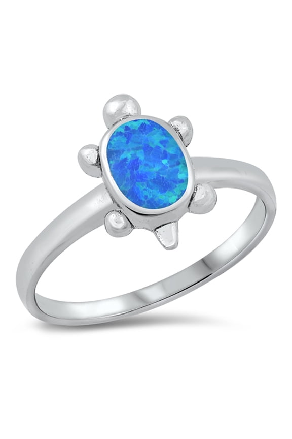 CHOOSE YOUR COLOR Blue Simulated Opal Tiny Minimalist Turtle Animal Ring .925 Sterling Silver CZ Female Size 5