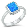 thumbnail image 1 of CHOOSE YOUR COLOR Blue Simulated Opal Traditional Ring .925 Sterling Silver Band CZ Female Size 10, 1 of 4