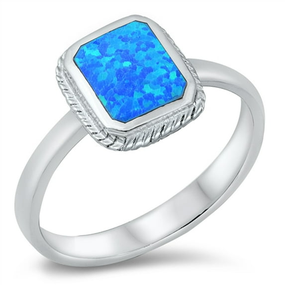 CHOOSE YOUR COLOR Blue Simulated Opal Traditional Ring .925 Sterling Silver Band CZ Female Size 10
