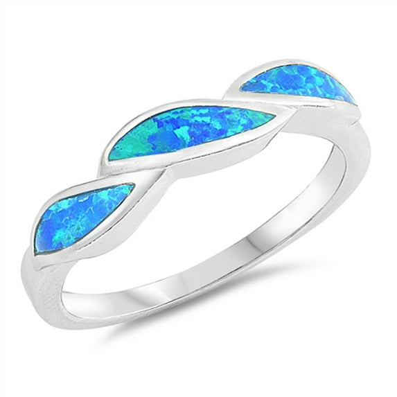 CHOOSE YOUR COLOR Blue Simulated Opal Twisted Accent Stackable Ring Sterling Silver Wave Band CZ Female Size 5