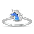 thumbnail image 1 of CHOOSE YOUR COLOR Blue Simulated Opal Unicorn Ring .925 Sterling Silver Fantasy Band CZ Female Size 10, 1 of 4