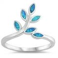 thumbnail image 1 of CHOOSE YOUR COLOR Blue Simulated Opal Vine Branch Tree Leaf Ring 925 Sterling Silver Band CZ Female Size 8, 1 of 4