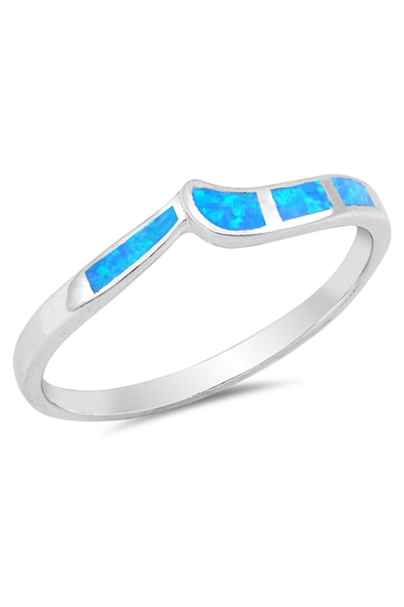 CHOOSE YOUR COLOR Blue Simulated Opal Wave Chevron Thumb Ring Sterling Silver Band CZ Female Size 4