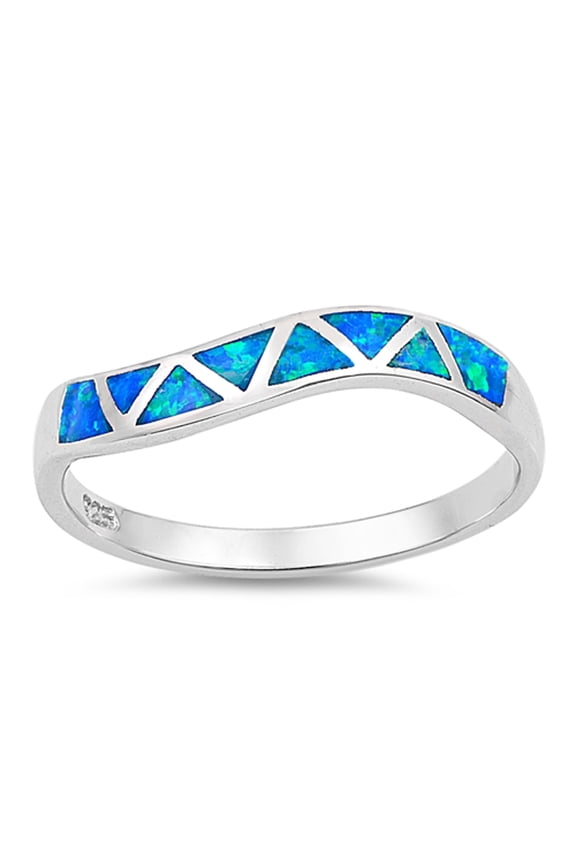 CHOOSE YOUR COLOR Blue Simulated Opal Wave Curve Midi Thumb Ring .925 Sterling Silver Band CZ Female Size 8