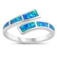 thumbnail image 1 of CHOOSE YOUR COLOR Blue Simulated Opal Wave Joint Ring .925 Sterling Silver Double Shank Band CZ Female Size 6, 1 of 4
