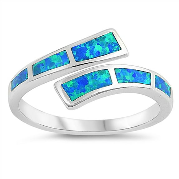 CHOOSE YOUR COLOR Blue Simulated Opal Wave Joint Ring .925 Sterling Silver Double Shank Band CZ Female Size 9
