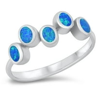 CHOOSE YOUR COLOR Blue Simulated Opal Wavy Oval Ring .925 Sterling Silver Band CZ Female Size 6