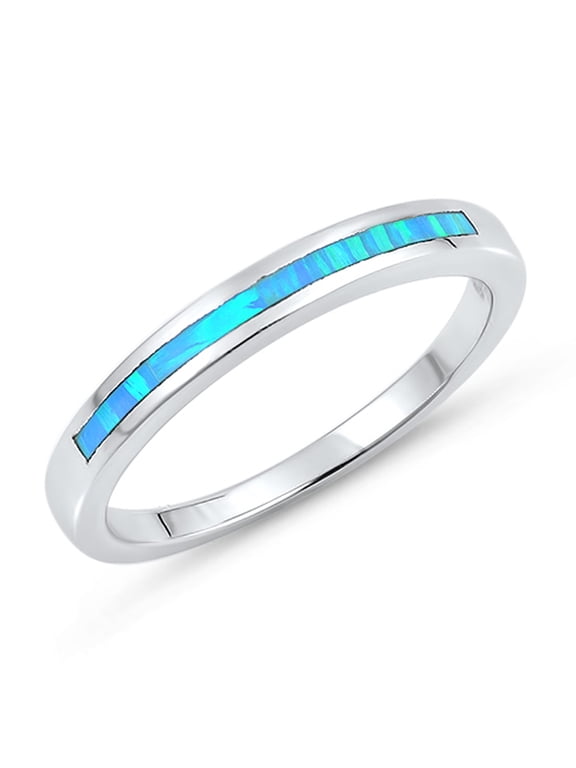 CHOOSE YOUR COLOR Blue Simulated Opal Wedding Ring .925 Sterling Silver Men's Band CZ Female Size 10