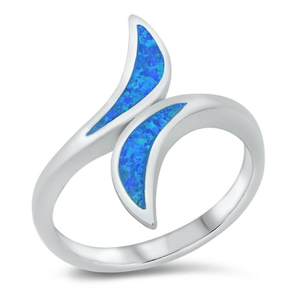 CHOOSE YOUR COLOR Blue Simulated Opal Whisp Wave Ring .925 Sterling Silver Band CZ Female Size 8