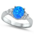 thumbnail image 1 of CHOOSE YOUR COLOR Blue Simulated Opal White CZ Elegant Ring .925 Sterling Silver Female Size 12, 1 of 4