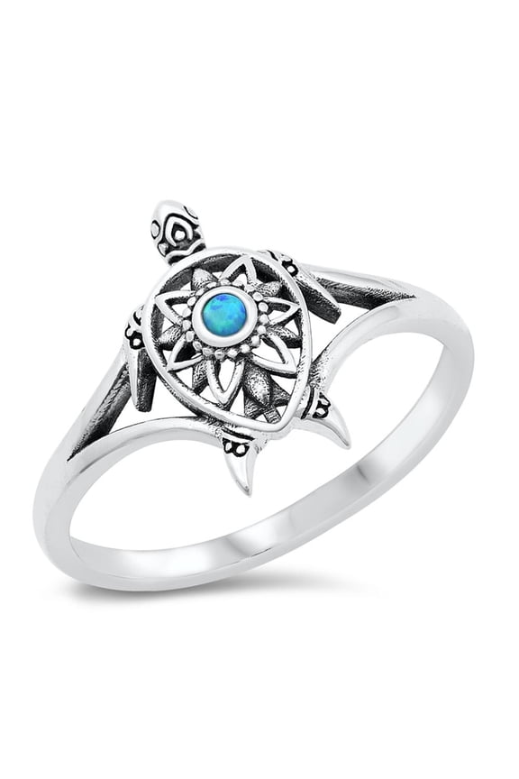 CHOOSE YOUR COLOR Blue Simulated Opal Wholesale Bali Turtle Ring .925 Sterling Silver Band CZ Female Size 6