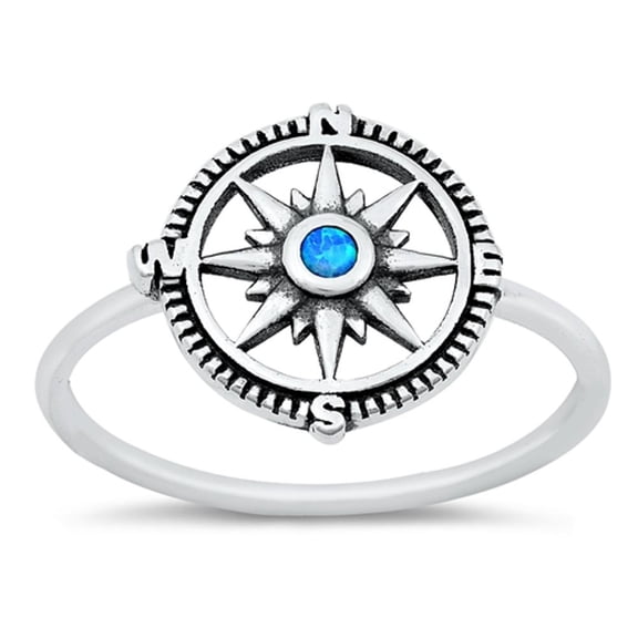 CHOOSE YOUR COLOR Blue Simulated Opal Wholesale Compass Ring .925 Sterling Silver Band CZ Female Size 5