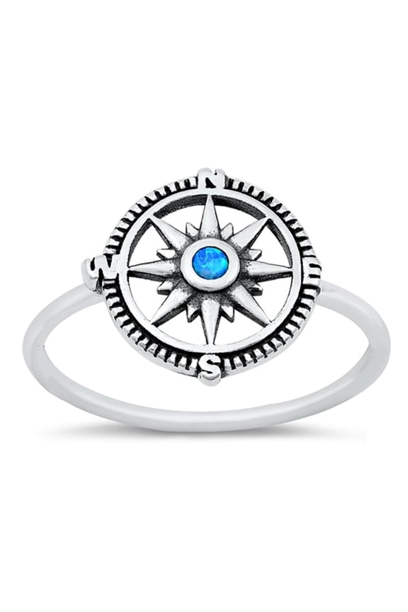 CHOOSE YOUR COLOR Blue Simulated Opal Wholesale Compass Ring .925 Sterling Silver Band CZ Female Size 7