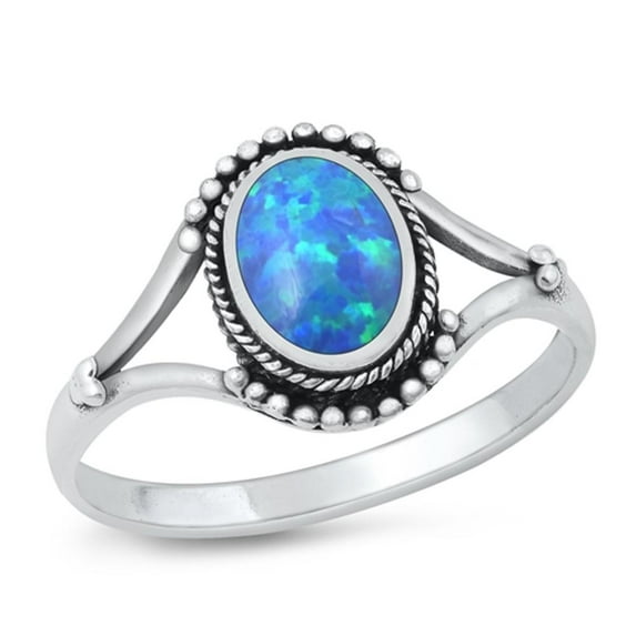 CHOOSE YOUR COLOR Blue Simulated Opal Wholesale Oxidized Ring .925 Sterling Silver Band CZ Female Size 4