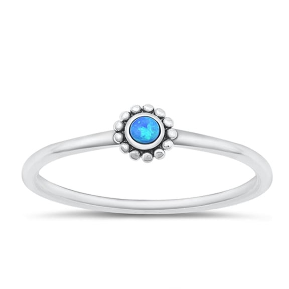 CHOOSE YOUR COLOR Blue Simulated Opal Wholesale Ring 925 Sterling Silver Bali Flower Band CZ Female Size 7