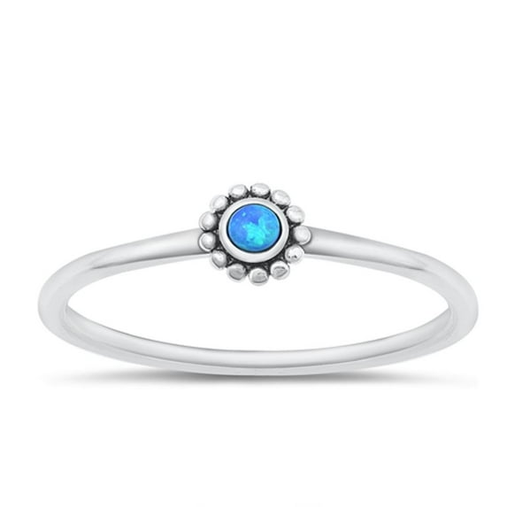 CHOOSE YOUR COLOR Blue Simulated Opal Wholesale Ring 925 Sterling Silver Bali Flower Band CZ Female Size 8