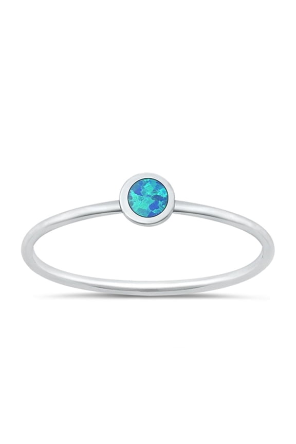 CHOOSE YOUR COLOR Blue Simulated Opal Wholesale Ring .925 Sterling Silver Minimalist Band CZ Female Size 6