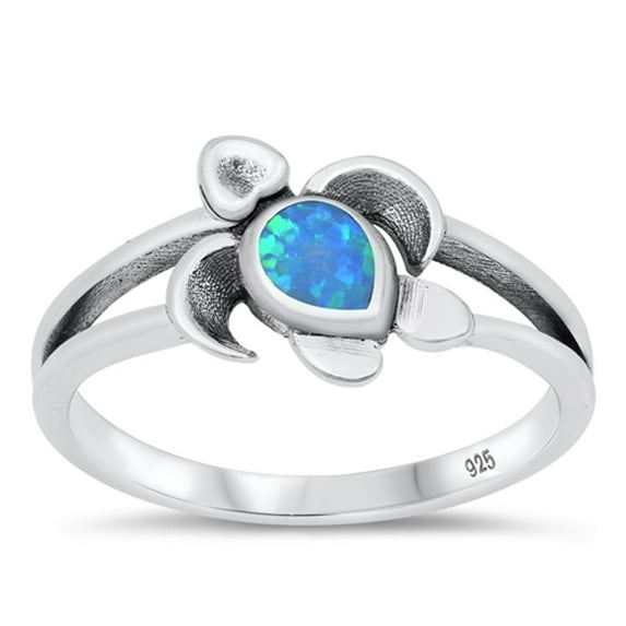 CHOOSE YOUR COLOR Blue Simulated Opal Wholesale Sea Turtle Ring .925 Sterling Silver Band CZ Female Size 10