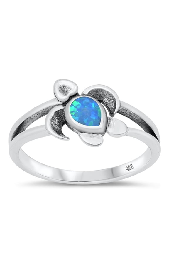 CHOOSE YOUR COLOR Blue Simulated Opal Wholesale Sea Turtle Ring .925 Sterling Silver Band CZ Female Size 5