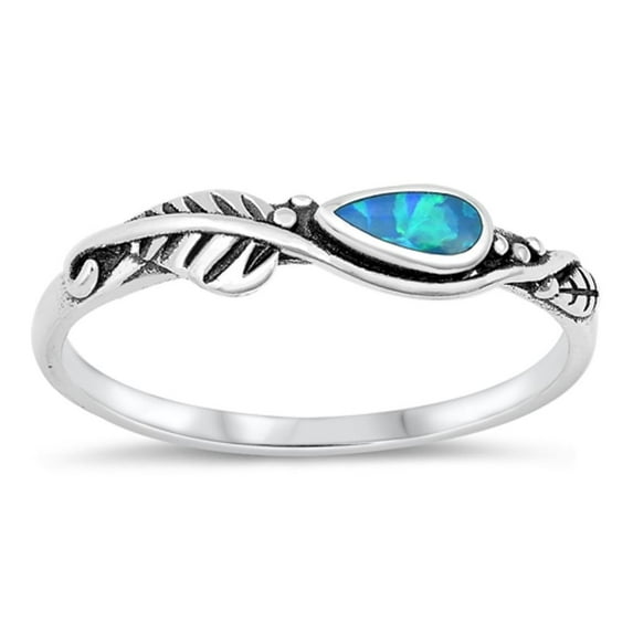CHOOSE YOUR COLOR Blue Simulated Opal Wholesale Tear Drop Ring .925 Sterling Silver Band CZ Female Size 10