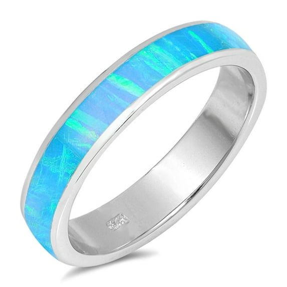 CHOOSE YOUR COLOR Blue Simulated Opal Wide Men's Wedding Ring .925 Sterling Silver Band CZ Female Size 5