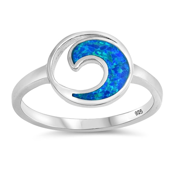 CHOOSE YOUR COLOR Blue Simulated Opal Yin Yang Wave Circle Ring .925 Sterling Silver Band CZ Female Size 6