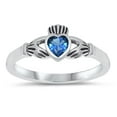 thumbnail image 1 of CHOOSE YOUR COLOR Blue Simulated Sapphire Claddagh Heart Love Ring .925 Sterling Silver Band CZ Female Size 7, 1 of 4