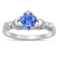 thumbnail image 1 of CHOOSE YOUR COLOR Blue Simulated Sapphire Claddagh Promise Ring .925 Sterling Silver Band CZ Female Size 10, 1 of 4