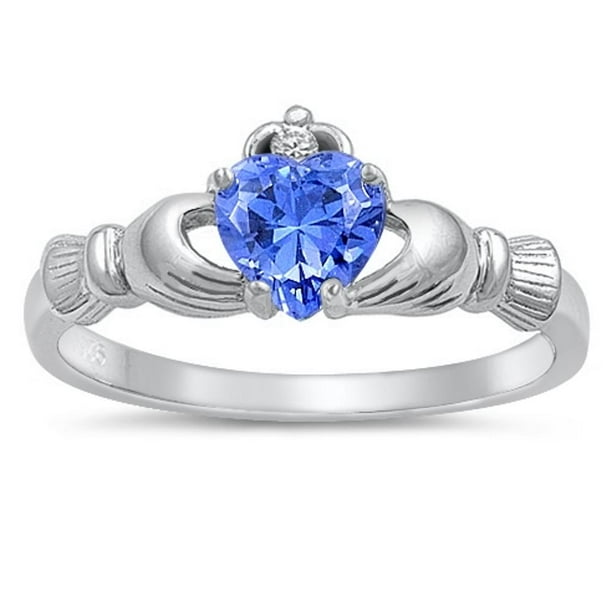 CHOOSE YOUR COLOR Blue Simulated Sapphire Claddagh Promise Ring .925 Sterling Silver Band CZ Female Size 12 Walmart Business Supplies