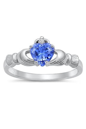 CHOOSE YOUR COLOR Blue Simulated Sapphire Claddagh Promise Ring .925 Sterling Silver Band CZ Female Size 9