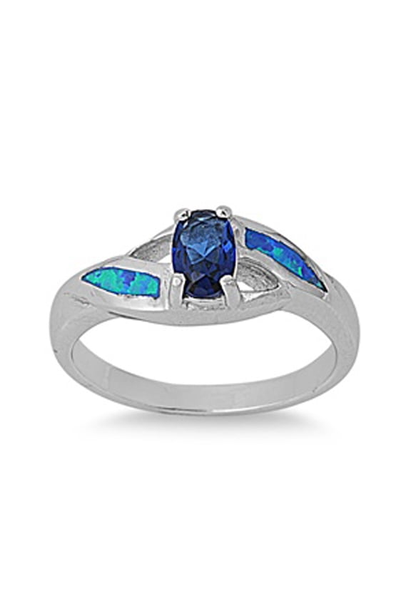 CHOOSE YOUR COLOR Blue Simulated Sapphire Criss Cross Ring Sterling Silver Band CZ Female Size 9