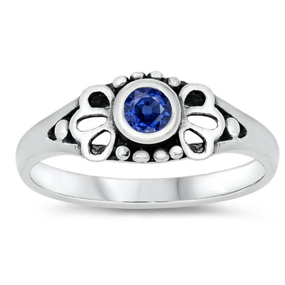 CHOOSE YOUR COLOR Blue Simulated Sapphire Cutout Baby Ring .925 Sterling Silver Band CZ Female Size 5
