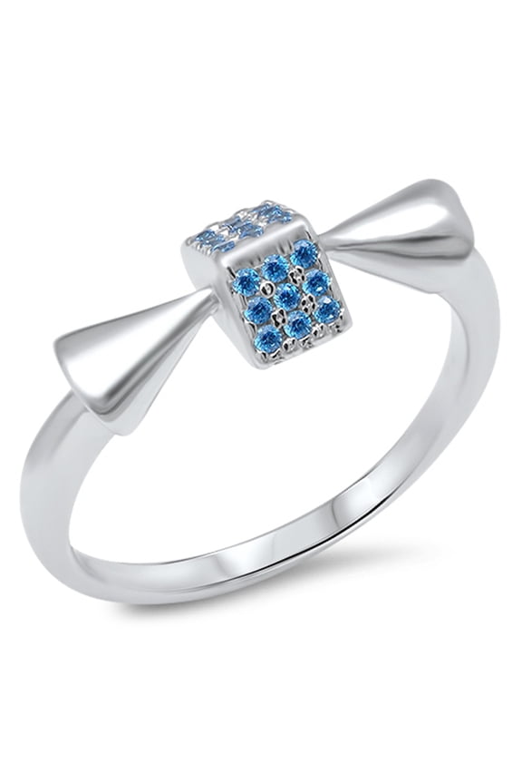 CHOOSE YOUR COLOR Blue Simulated Sapphire Dice Cube Ring .925 Sterling Silver Toe Band CZ Female Size 10