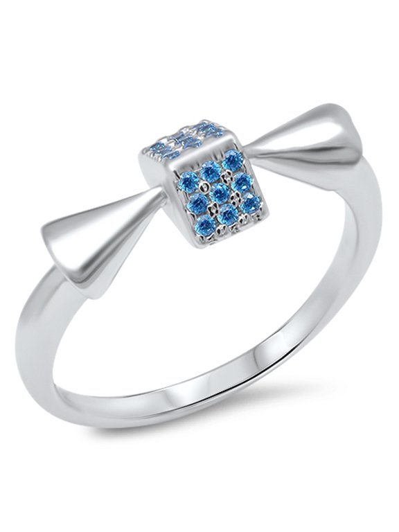 CHOOSE YOUR COLOR Blue Simulated Sapphire Dice Cube Ring .925 Sterling Silver Toe Band CZ Female Size 2