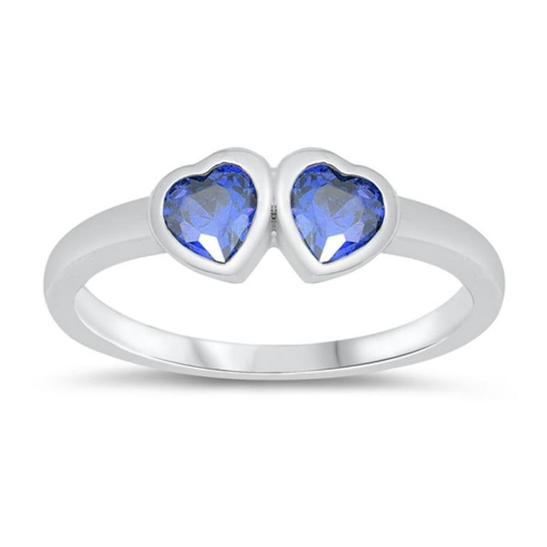 CHOOSE YOUR COLOR Blue Simulated Sapphire Double Love Heart