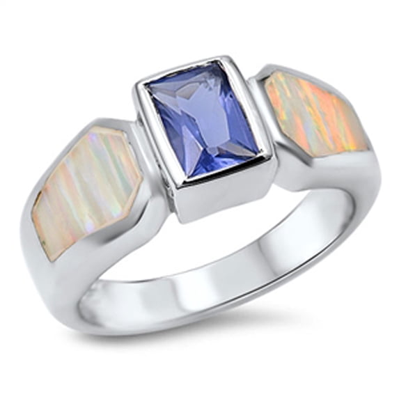 CHOOSE YOUR COLOR Blue Simulated Sapphire Elegant Ring .925 Sterling Silver Band CZ Female Size 7