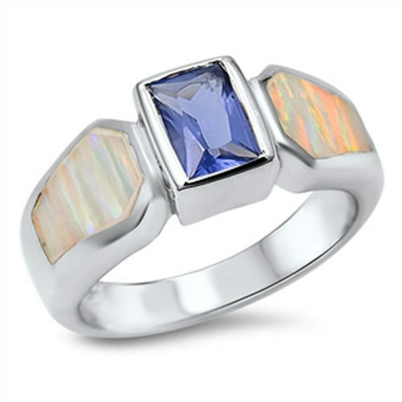 CHOOSE YOUR COLOR Blue Simulated Sapphire Elegant Ring .925 Sterling Silver Band CZ Female Size 8