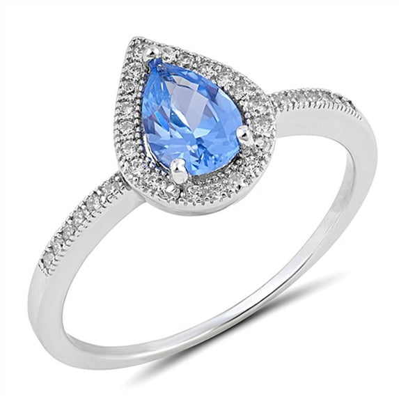 CHOOSE YOUR COLOR Blue Simulated Sapphire Elegant Teardrop Solitaire Ring Sterling Silver Band CZ Female Size 7