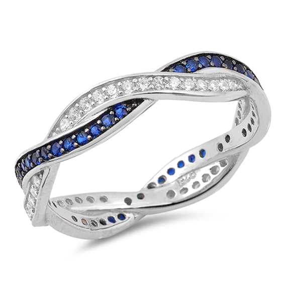 CHOOSE YOUR COLOR Blue Simulated Sapphire Eternity Loop Wedding Ring .925 Sterling Silver Band CZ Female Size 9