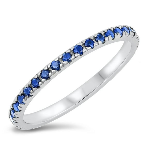 CHOOSE YOUR COLOR Blue Simulated Sapphire Eternity Ring .925 Sterling Silver Band CZ Female Size 6