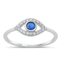 CHOOSE YOUR COLOR Blue Simulated Sapphire Eye Promise Ring .925 Chic Sterling Silver Band CZ Female Size 6