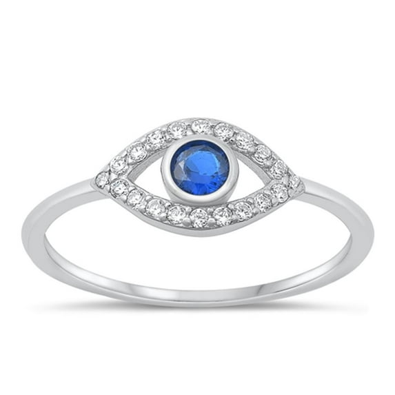 CHOOSE YOUR COLOR Blue Simulated Sapphire Eye Promise Ring .925 Chic Sterling Silver Band CZ Female Size 8