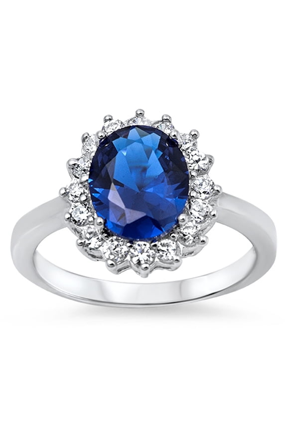 CHOOSE YOUR COLOR Blue Simulated Sapphire Flower Solitaire Elegant Ring Sterling Silver Band CZ Female Size 5