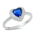 thumbnail image 1 of CHOOSE YOUR COLOR Blue Simulated Sapphire Halo Heart Ring .925 Sterling Silver Band CZ Female Size 5, 1 of 4