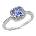 thumbnail image 1 of CHOOSE YOUR COLOR Blue Simulated Sapphire Halo Promise Ring .925 Sterling Silver Band CZ Female Size 5, 1 of 4