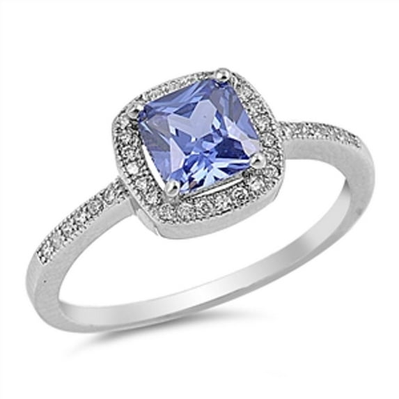 CHOOSE YOUR COLOR Blue Simulated Sapphire Halo Promise Ring .925 Sterling Silver Band CZ Female Size 5